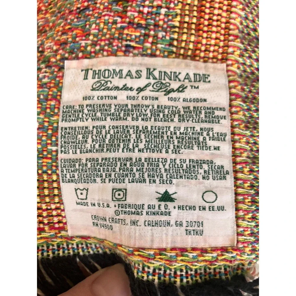 Vintage Thomas Kinkade Painter of Light Woven Tapestry Throw Blanket Cottage